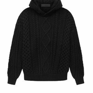 Fear of God Essentials Jet Black Cable-Knit Hoodie Sweater